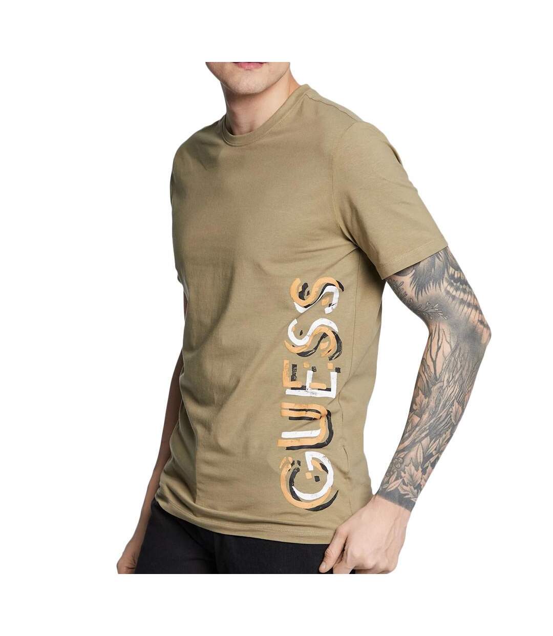 T-shirt Kaki Homme Guess Vertical - S-1