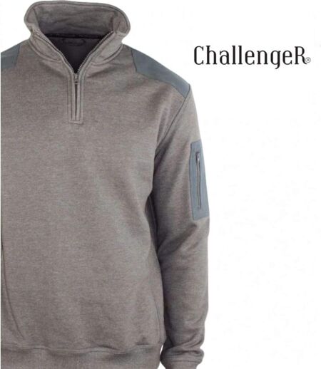 CHALLENGER PRODIGE3 — Sweat molleton col camionneur taupe chiné : chaleur et style technique