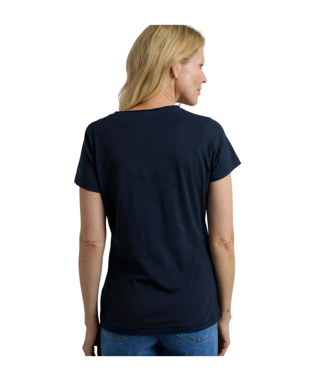 Womens/ladies no rain no flowers slub pocket t-shirt navy Weird Fish-4