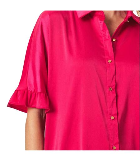 Womens/ladies Button Detail T-shirt Dress Hot Pink Print Ax