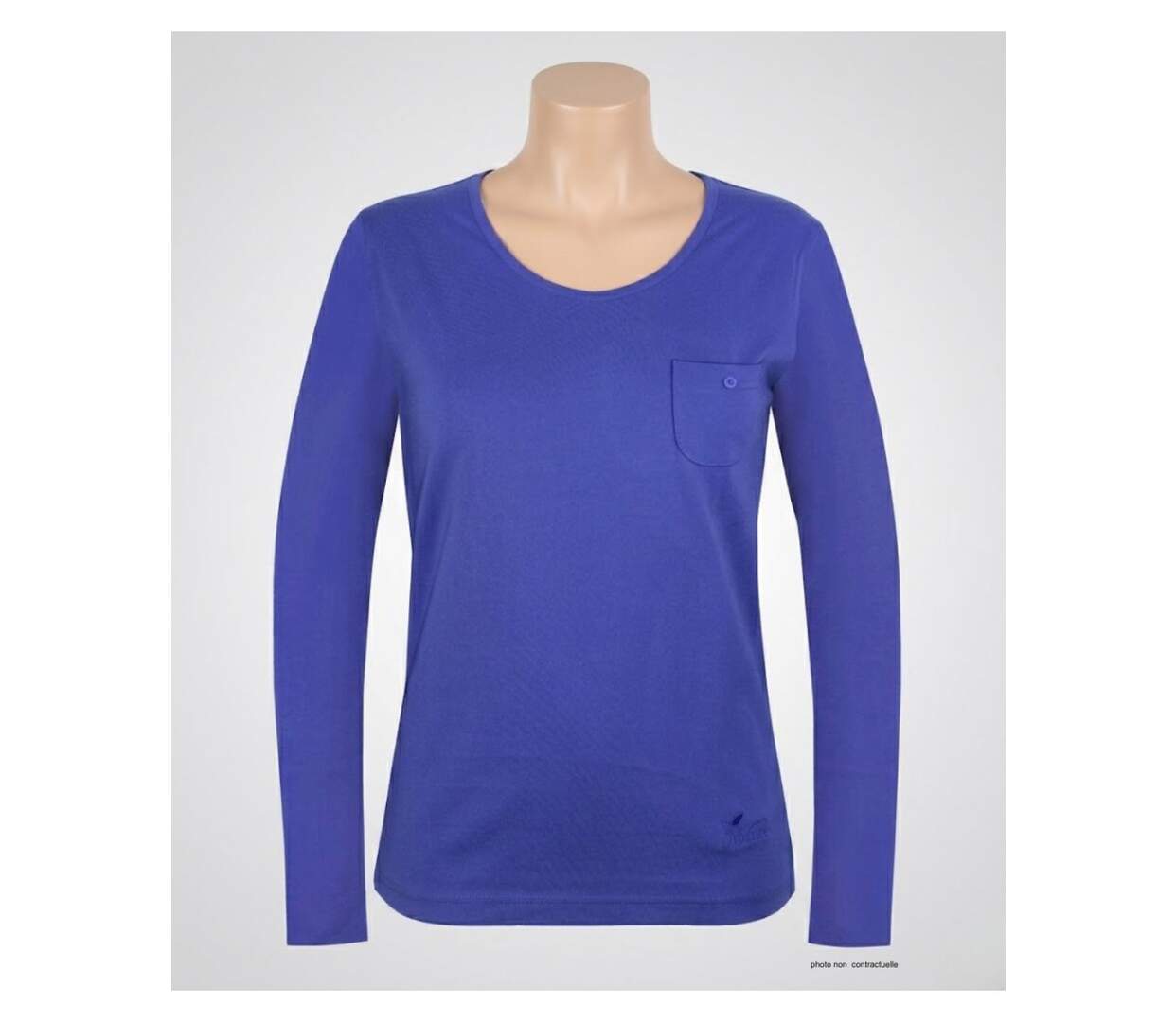 MAYFLOWER NINJA3 : Tee-shirt manches longues bleu roi uni en pur coton-3