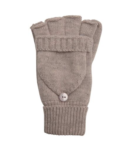 Womens/ladies fingerless knitted mittens one size beige Mountain Warehouse