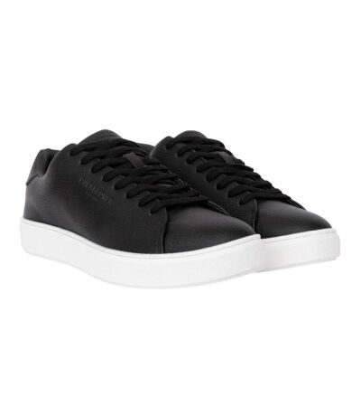 Mens kremes leather-look pu trainers black Duck and Cover
