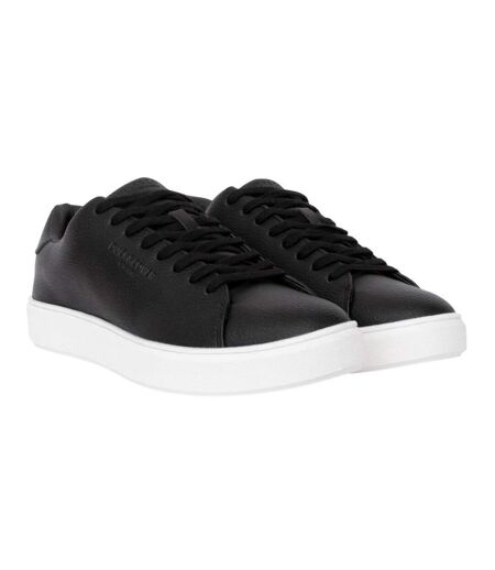 Mens kremes leather-look pu trainers black Duck and Cover