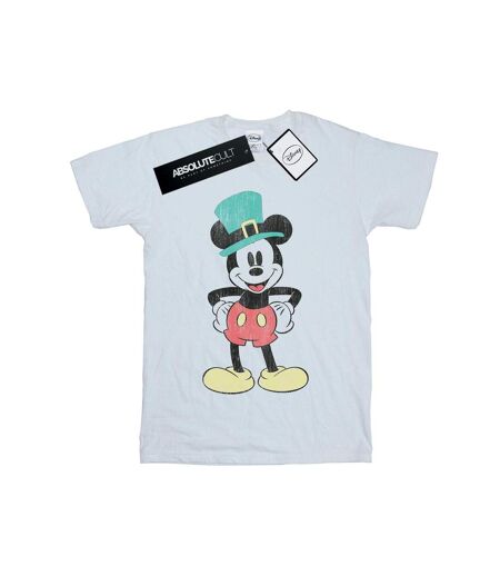 Disney Femmes/Les femmes Mickey Mouse Leprechaun Hat Coton Boyfriend T-Shirt (Blanc) - UTBI37483