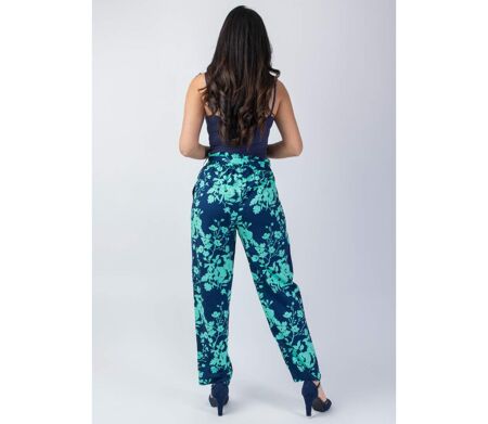Pantalon fluide femme Maly imprimé fleuri turquoise Coton Du Monde