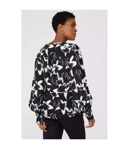 Womens/ladies bodice floral v neck top monochrome Principles