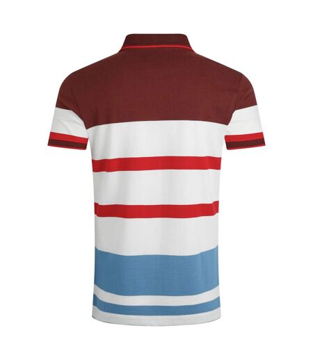 Mens sunbury stripe organic cotton polo shirt pinot red Weird Fish