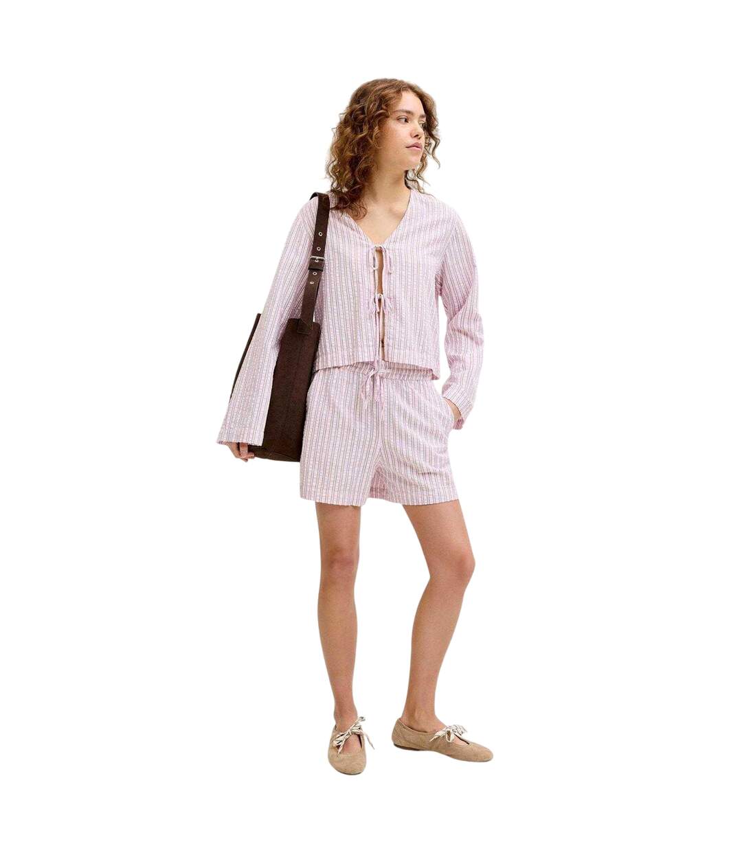 Womens/ladies Zoe Seersucker Stripe Shorts Pink Lady JJXX-4