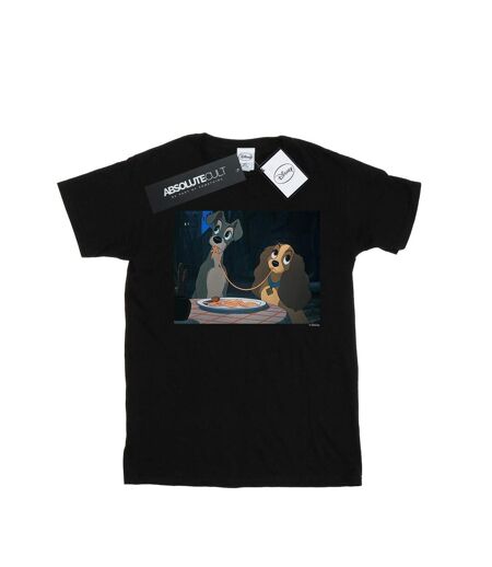 Disney Femme/Ladies Lady And The Tramp Spaghetti Slurp Cotton Boyfriend T-Shirt (Noir) - UTBI49456