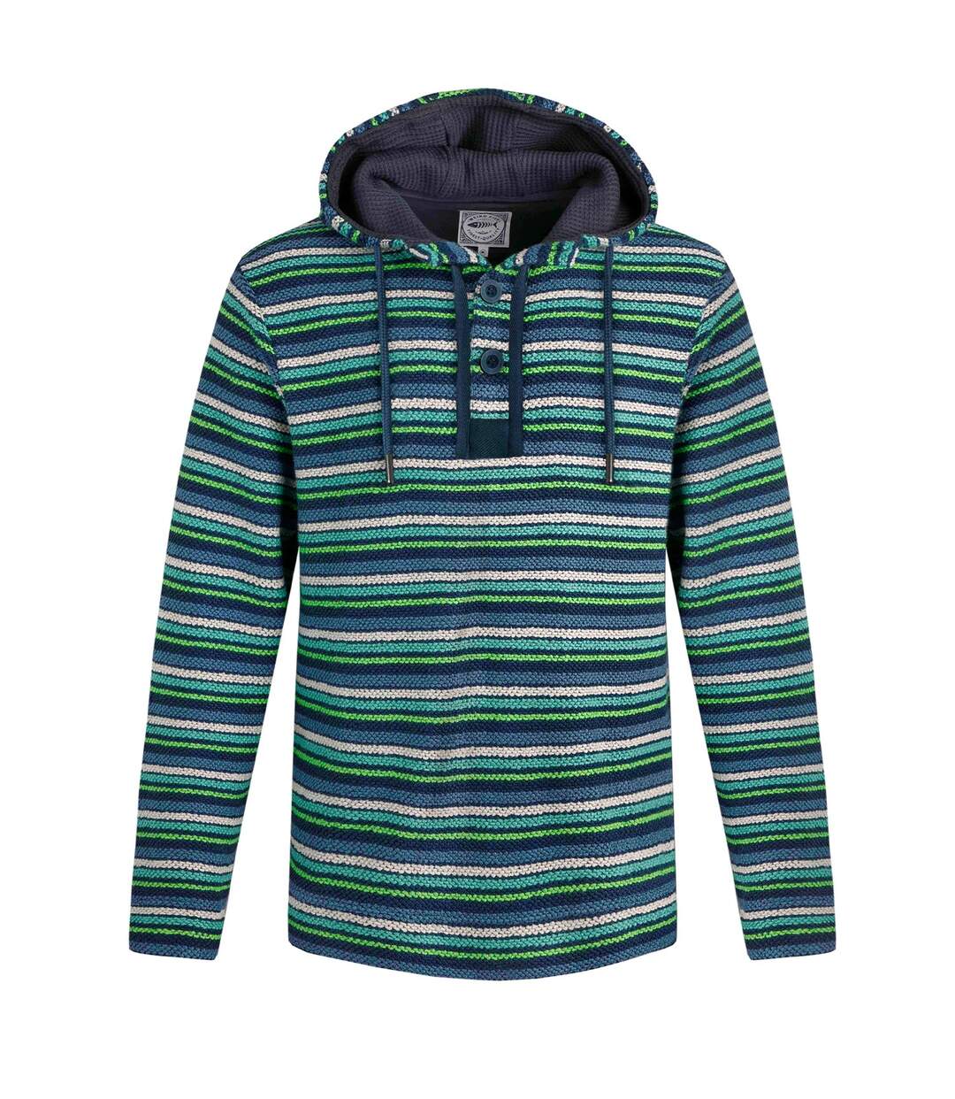 Mens payson striped macaroni button neck hoodie ensign blue Weird Fish-1