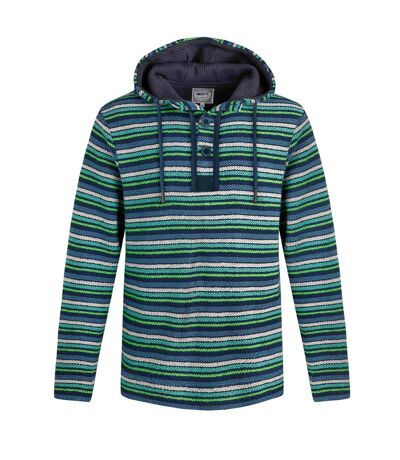 Mens payson striped macaroni button neck hoodie ensign blue Weird Fish