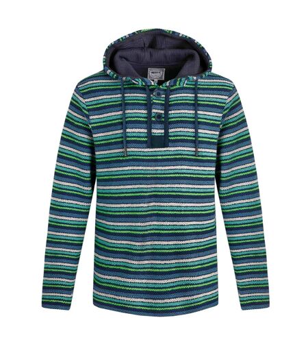 Mens payson striped macaroni button neck hoodie ensign blue Weird Fish
