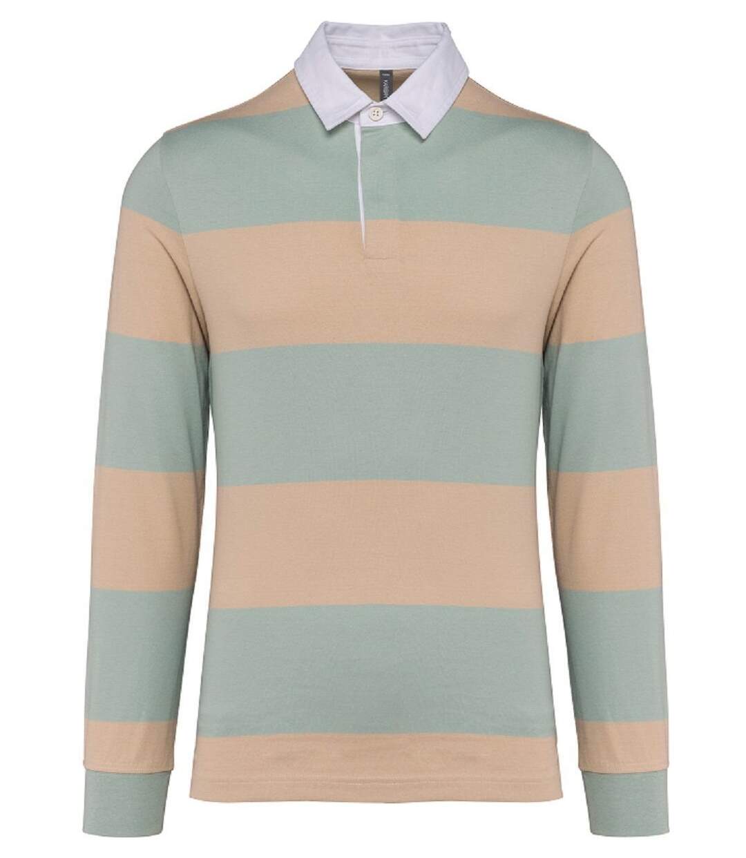 Polo rugby rayé manches longues - Homme - K285 - vert amande et beige sable