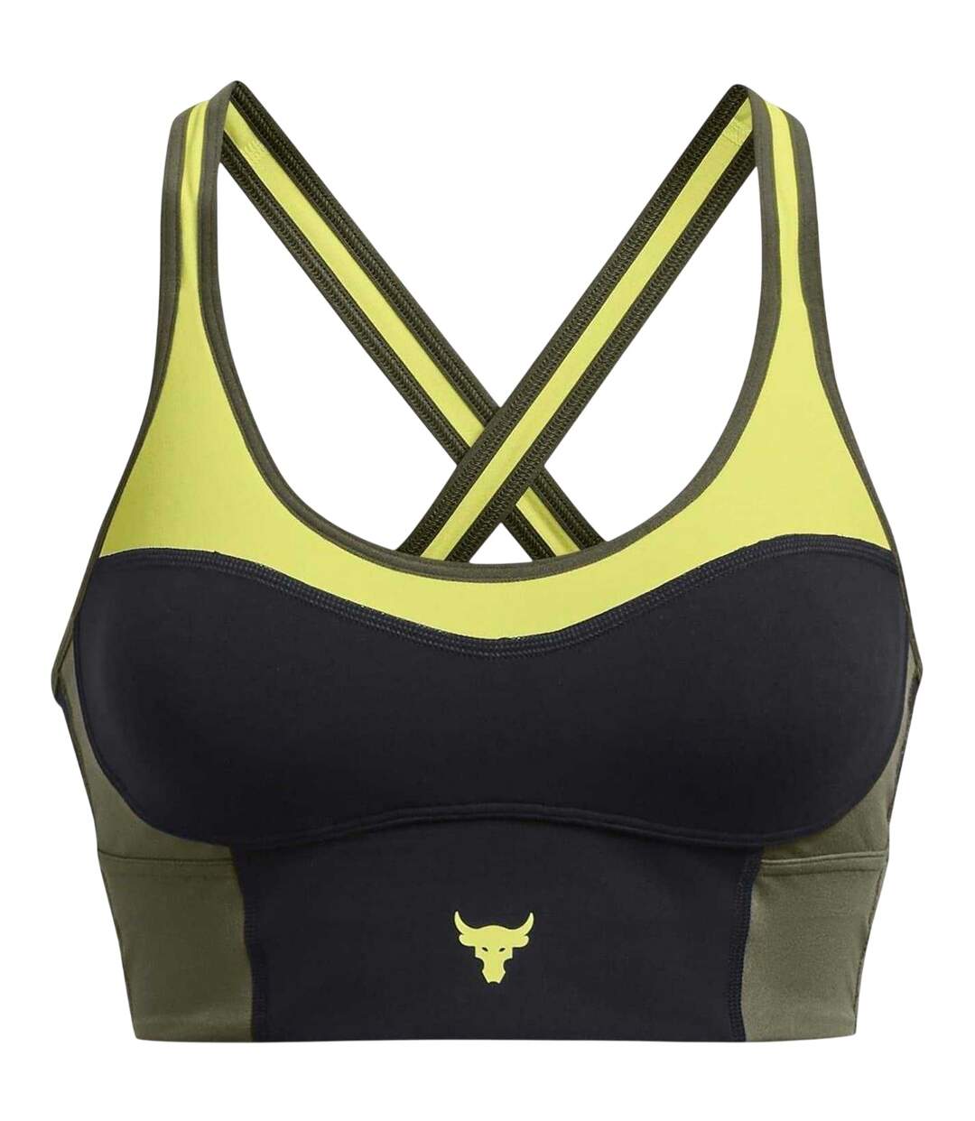 Womens/ladies Compression Sports Bra Black Yellow Under Armour-2