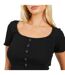T-shirt Court Motif/style À Bouton Femme Noir Brave Soul-4