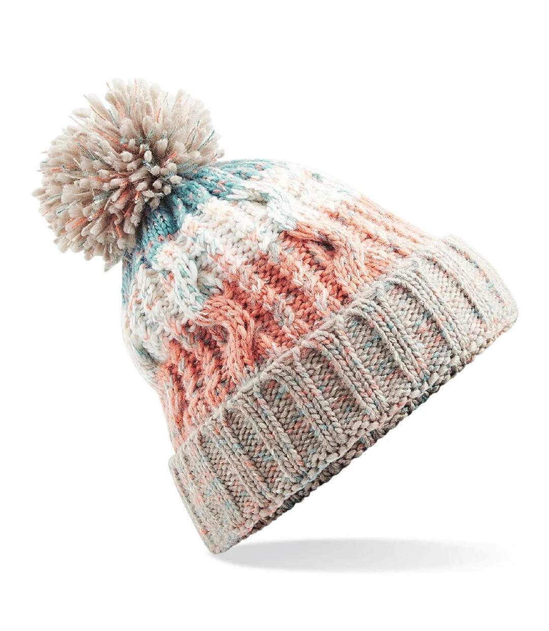 Bonnet à pompon adulte - B486 - beige et multicolore-1