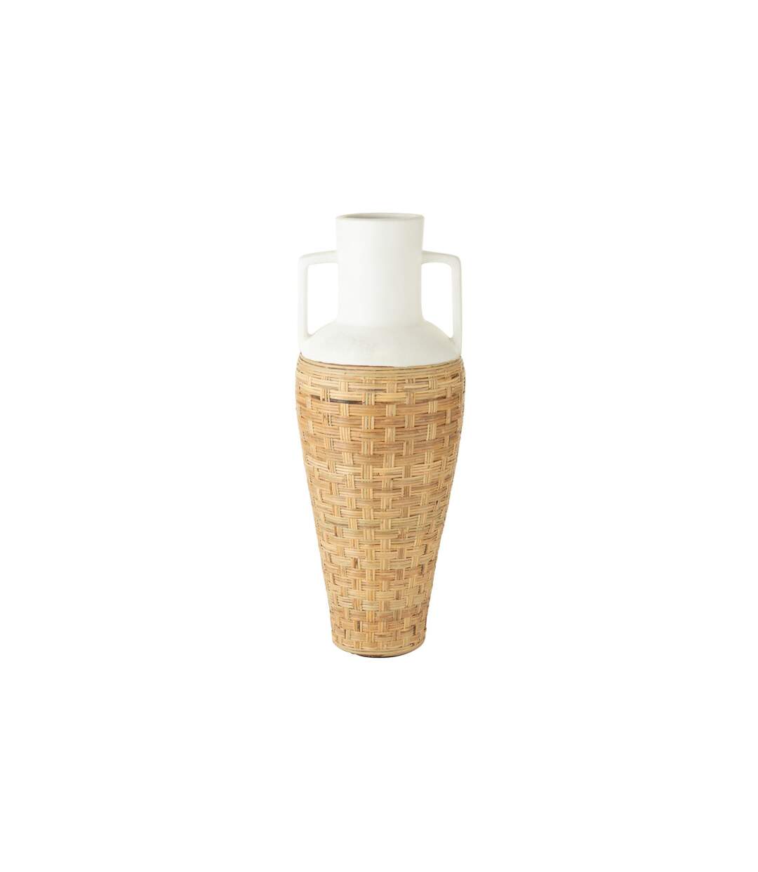 Vase Amphore avec Tissage Rotin Bali 100cm Blanc & Naturel-1