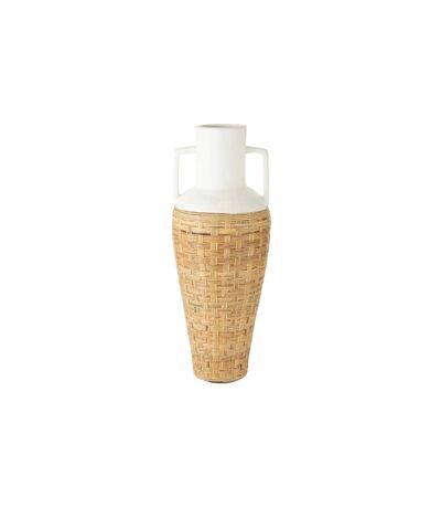 Vase Amphore avec Tissage Rotin Bali 100cm Blanc & Naturel