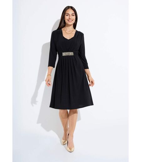Robe courte col V effet drapé ceinture bijou