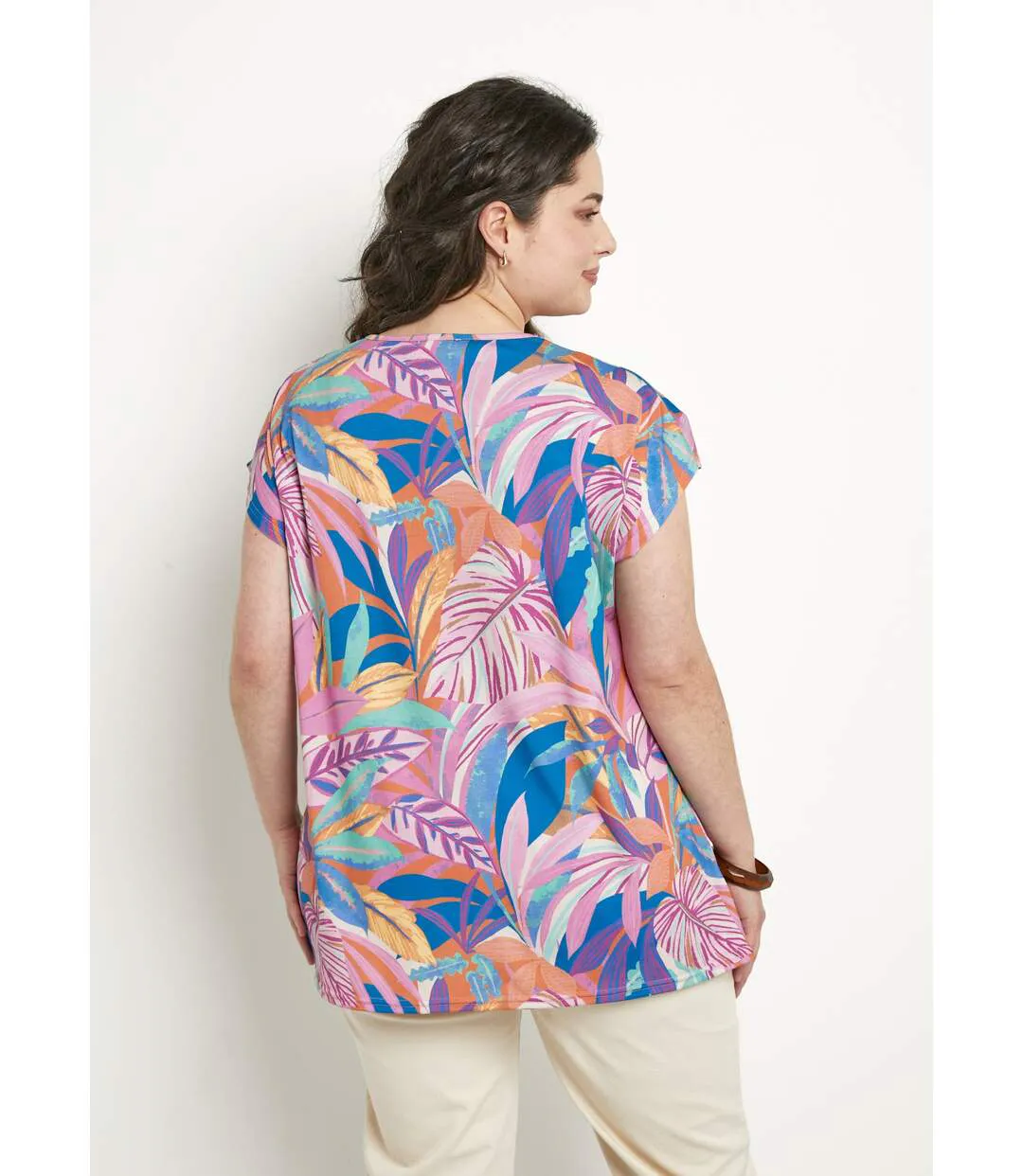 T-shirt long ample manches courtes imprimé-2