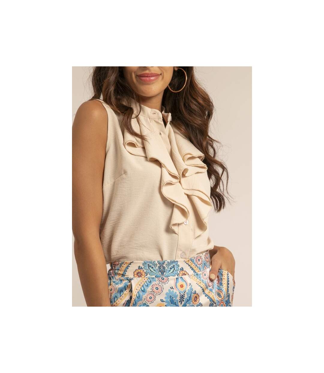 Chemise sans manches col jabot ODESSA - Dona X Lisa-4