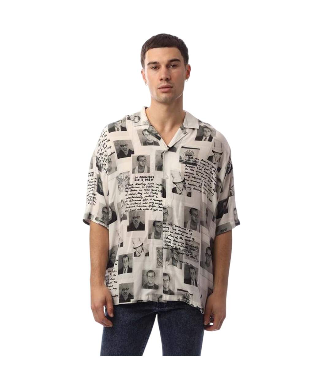 Chemise Manches Courtes Motif/style Photo Homme Blanc Boss-1