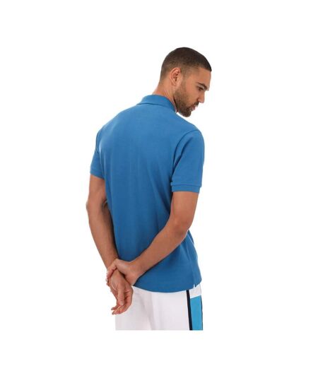 Mens Ribbed Collar Short-sleeved Polo Shirt Blue Lacoste