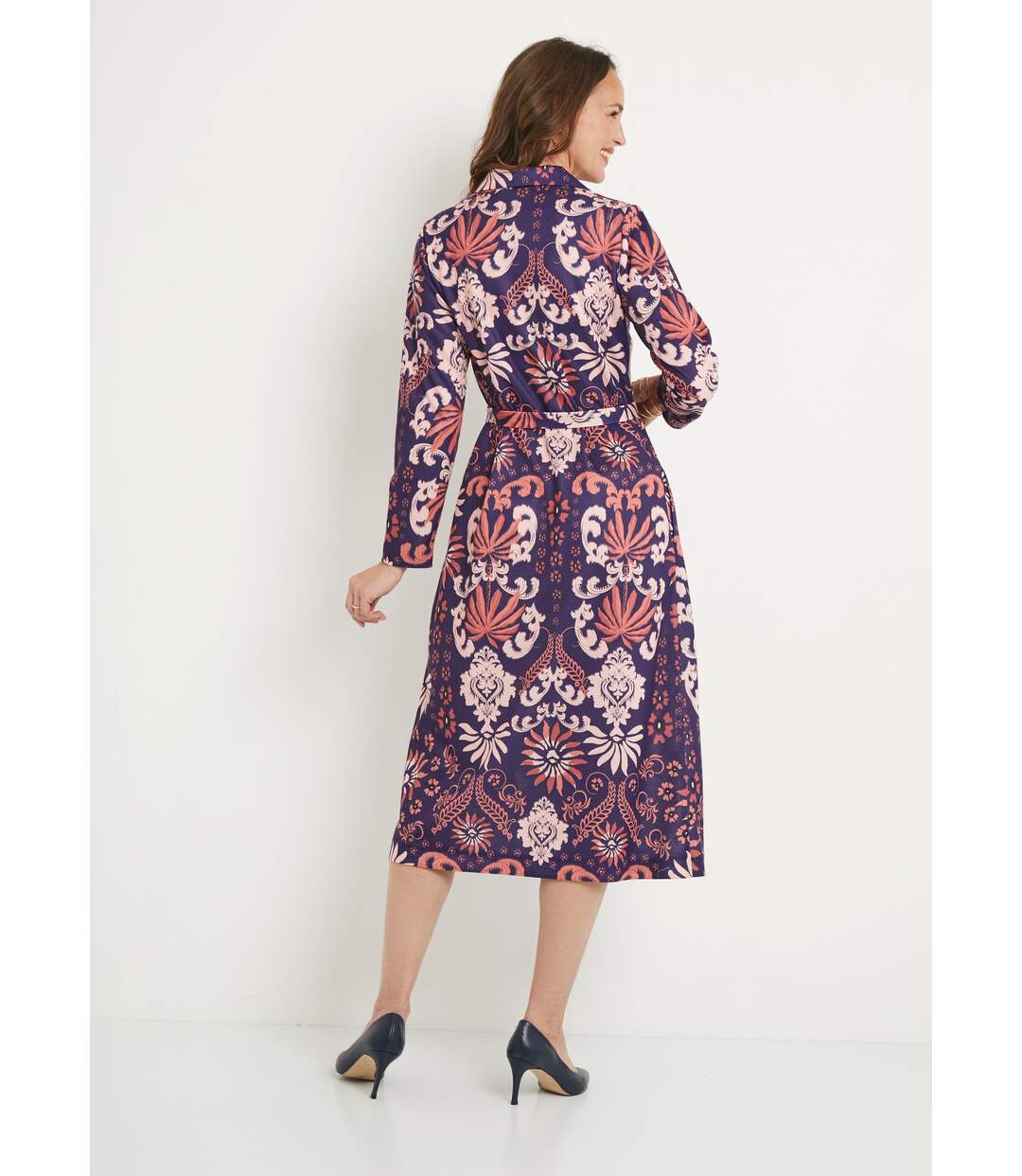 Robe boutonnée mi longue satinée col tailleur-2