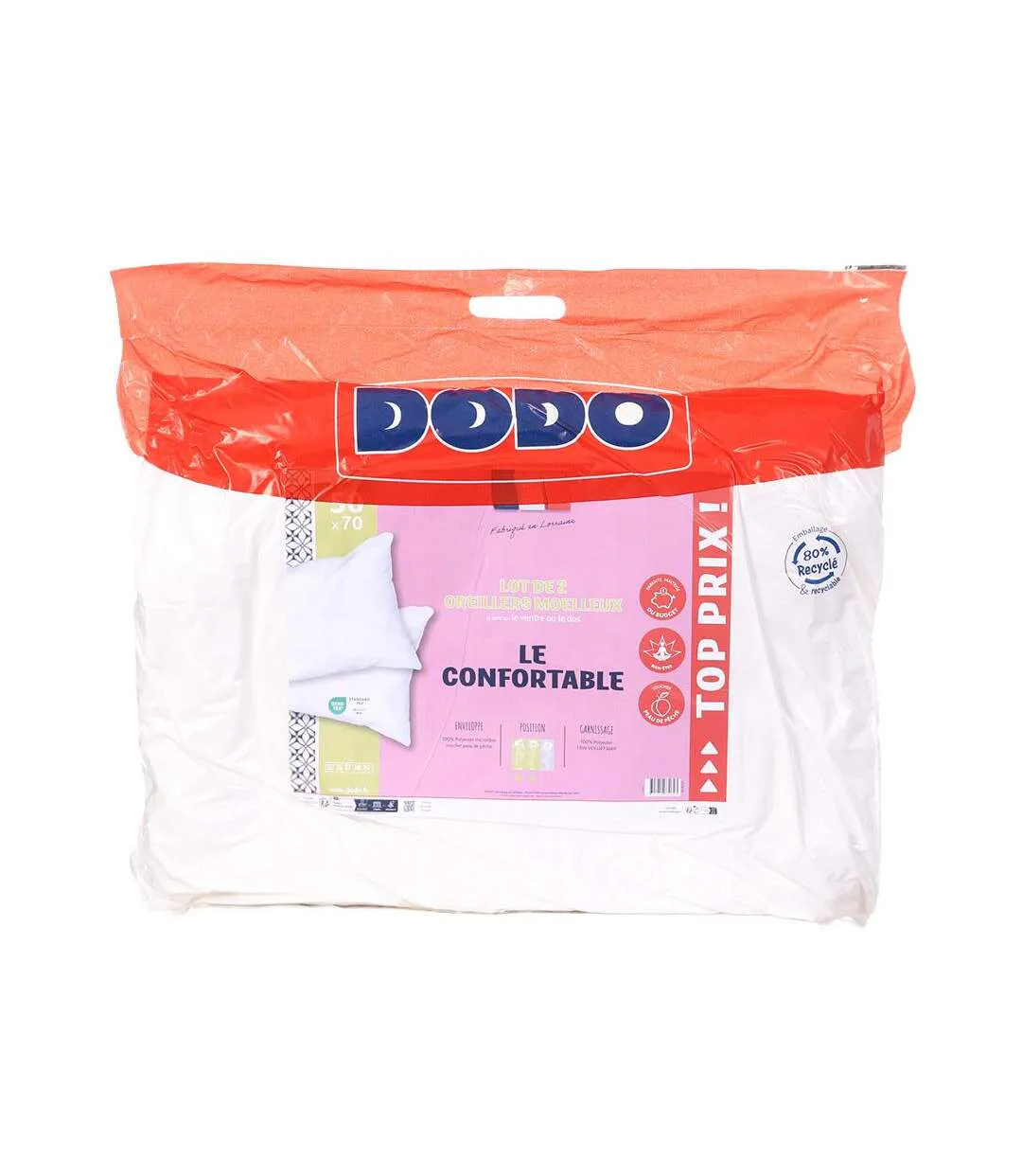 X2 oreillers blanc dodo moelleux confort 50x70-1