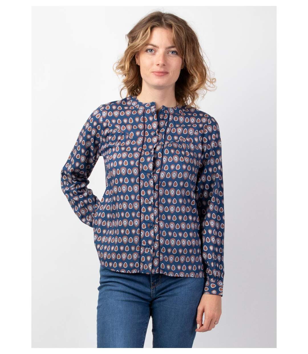 Top manches longues en viscose JOE imprimé ethnique bleu Coton Du Monde