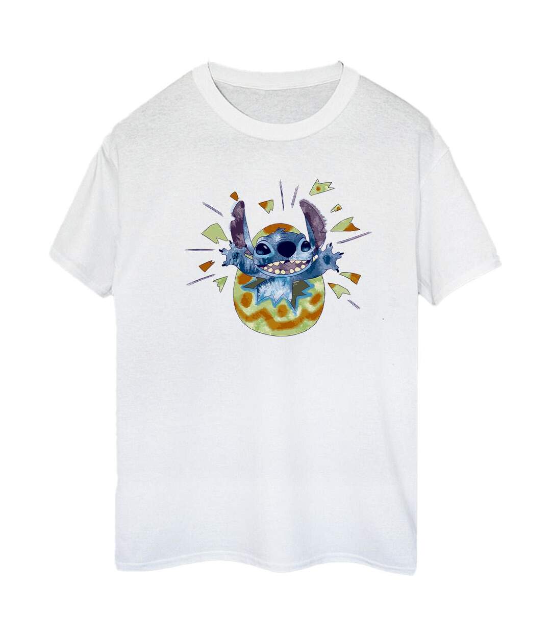 Disney T-shirt boyfriend en coton Femme/Ladies Lilo & Stitch Cracking Egg (Blanc) - UTBI30385-1