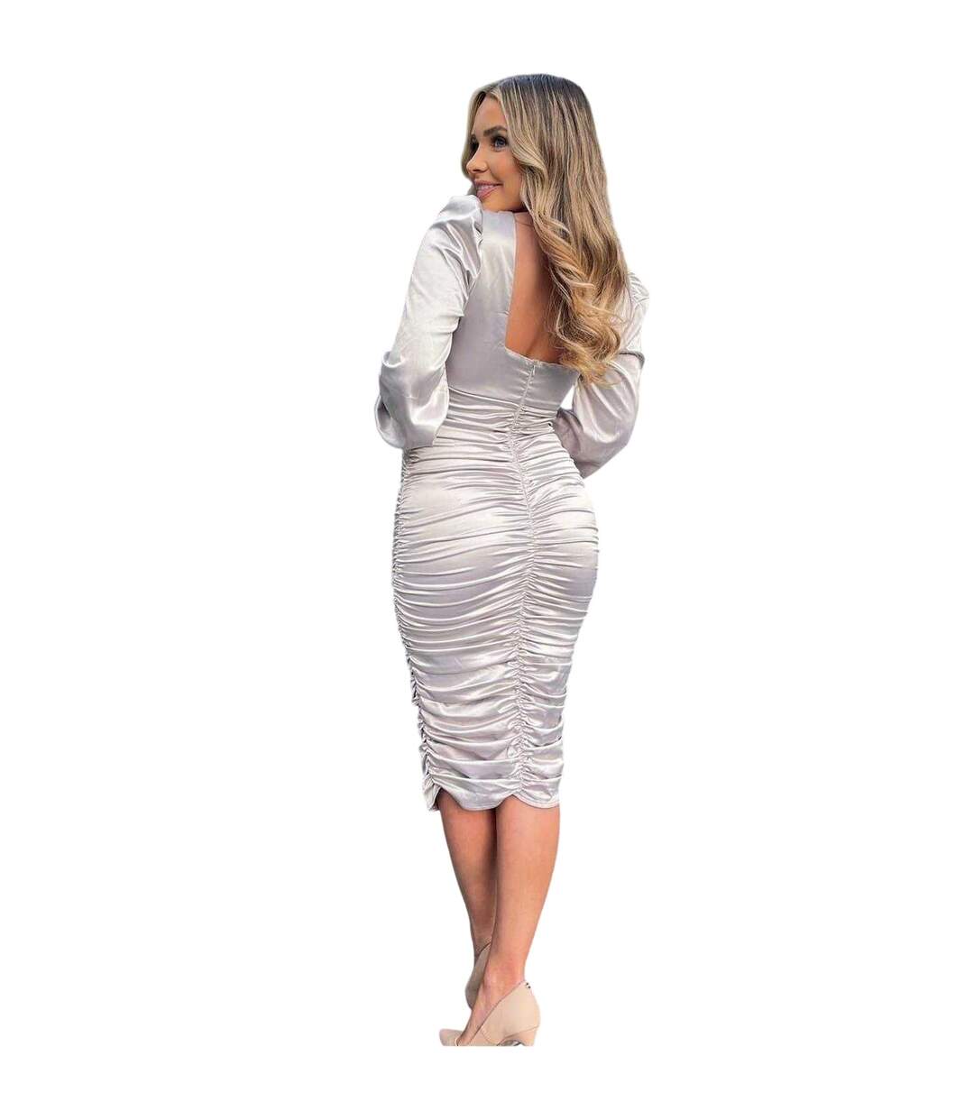 Robe Mi-longue Motif/style Ruché Femme Blanc Cassé AX Paris-3