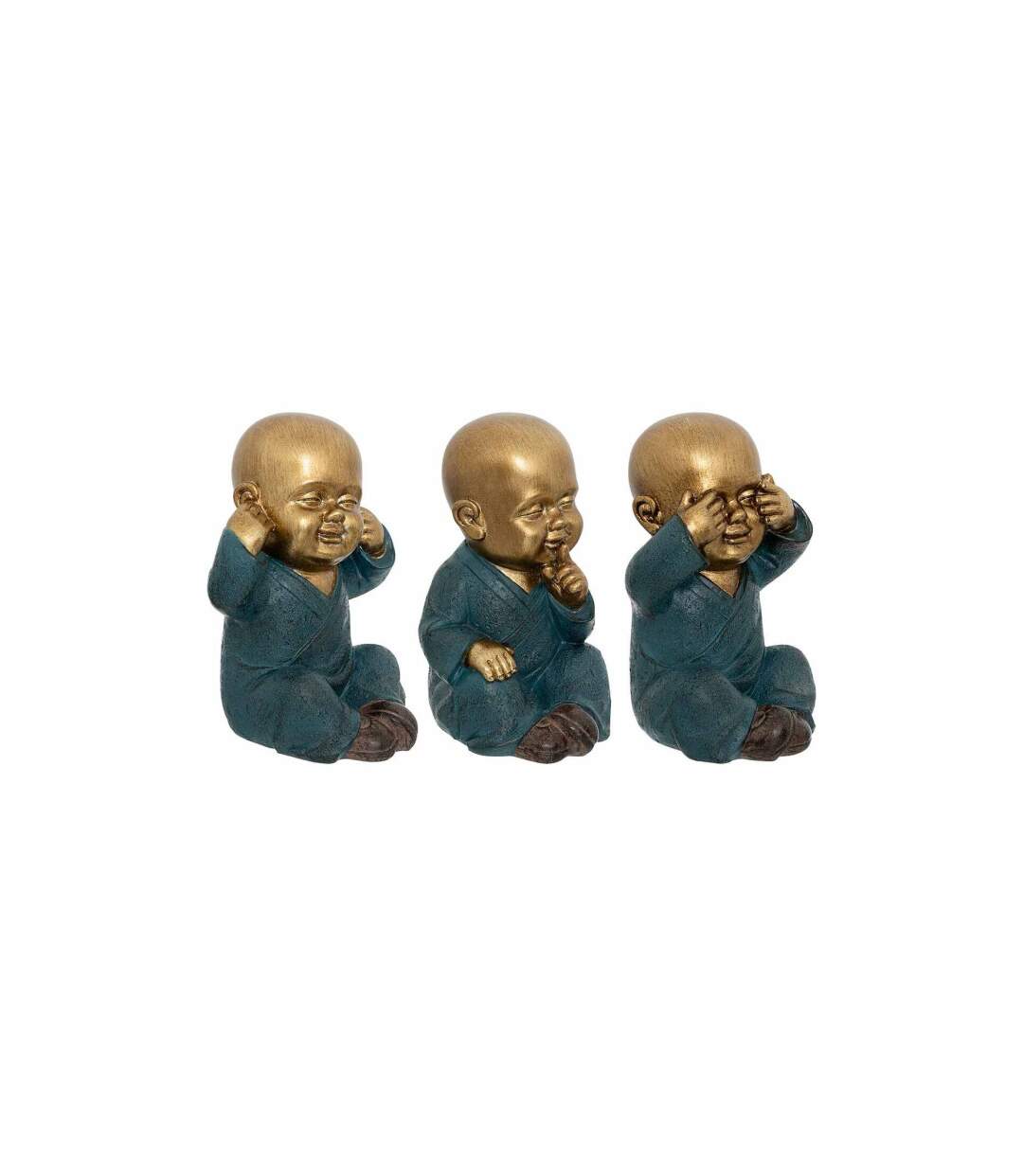 Lot de 3 Statuettes Déco Bouddha Sagesse 21cm Or-1