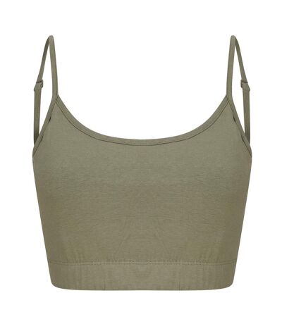 Womens/ladies fashion sustainable adjustable strap crop top khaki Skinni Fit