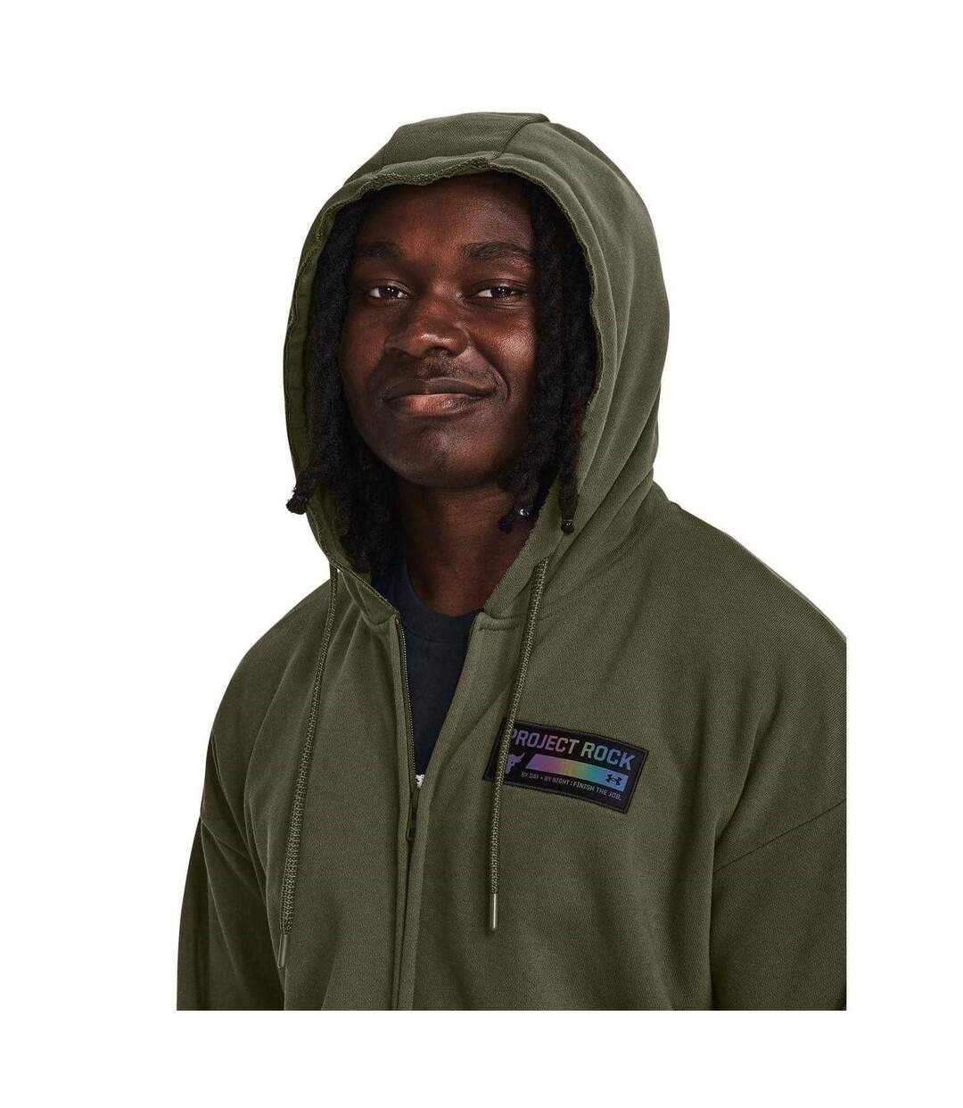 Mens Project Rock Relaxed Fit Full Zip Hoodie Green Under Armour-4