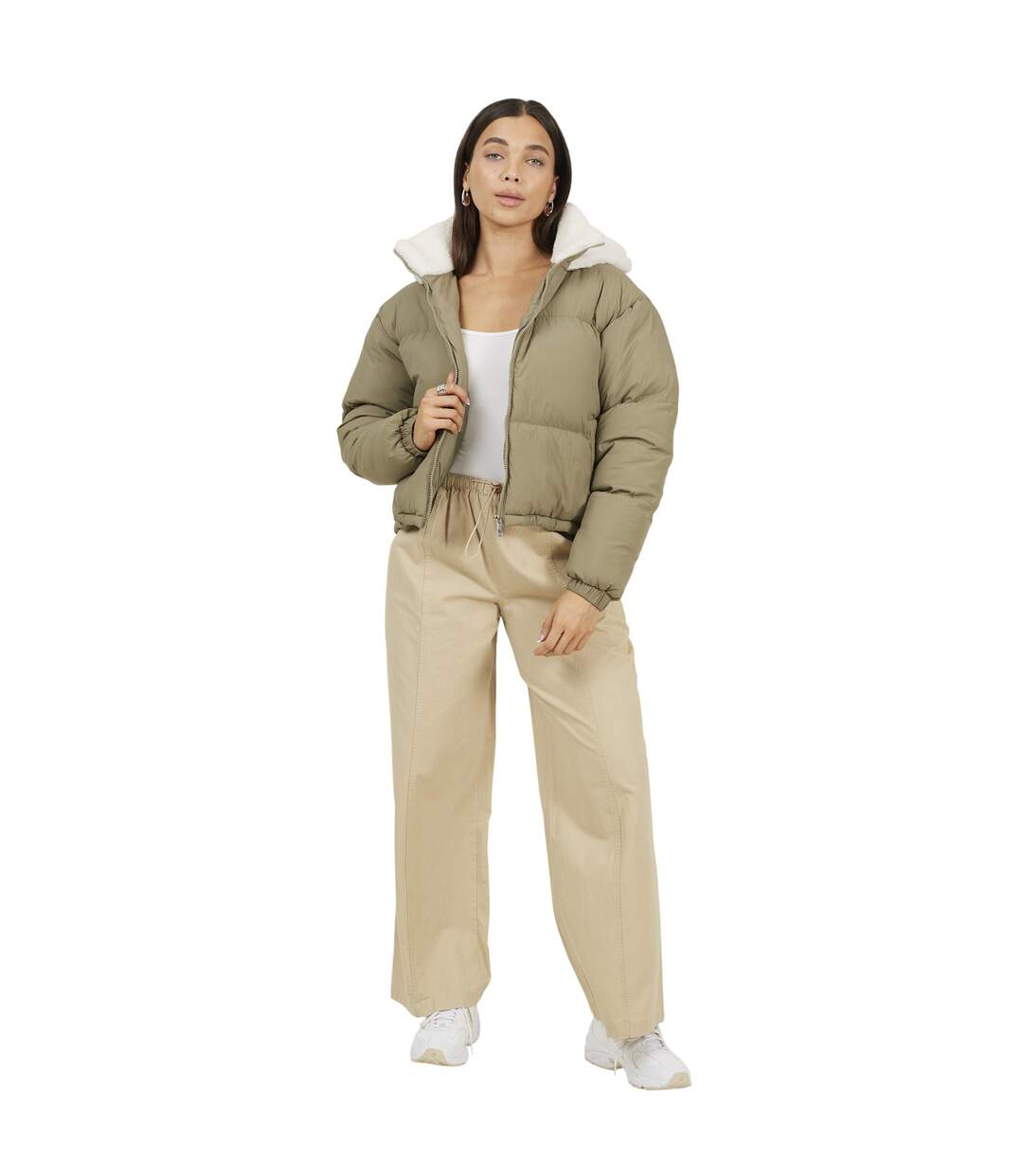 Doudoune Motif/style Froissé Anise Femme Kaki Brave Soul-4