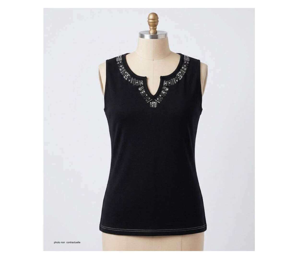 Débardeur femme MAYFLOWER REFAT : Tee-shirt sans manches noir en coton et col strass-3