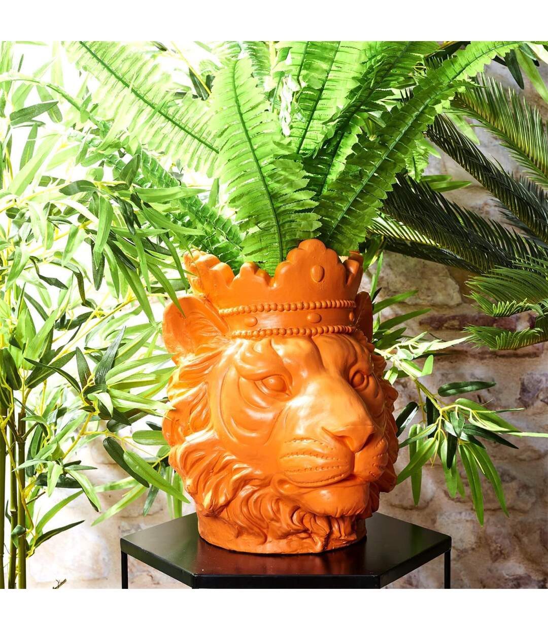 Statue & Porte Plante Lion 35cm Orange-3