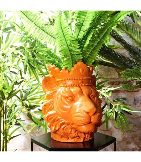 Statue & Porte Plante Lion 35cm Orange