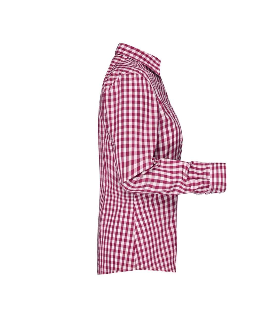 Blouse Motif/style À Carreaux Femme Bordeaux Blanc James And Nicholson-3