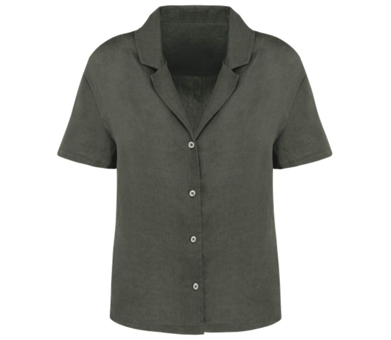Chemise en lin manches courtes - Femme - PATS523 - vert kaki-1