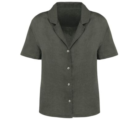 Chemise en lin manches courtes - Femme - PATS523 - vert kaki
