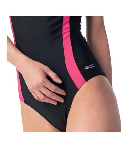 Maillot De Bain 1 Pièce Asma Femme Noir Framboise Vif Aquawave
