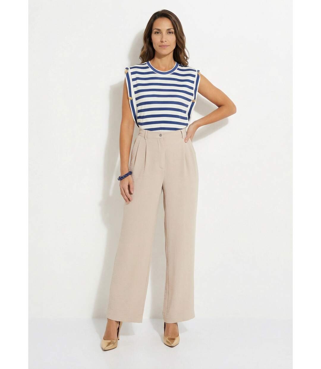 Pantalon large semi élastiqué à pinces-3