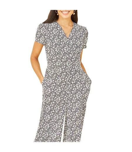 Combinaison Motif/style Petites Fleurs Femme Noir Yumi