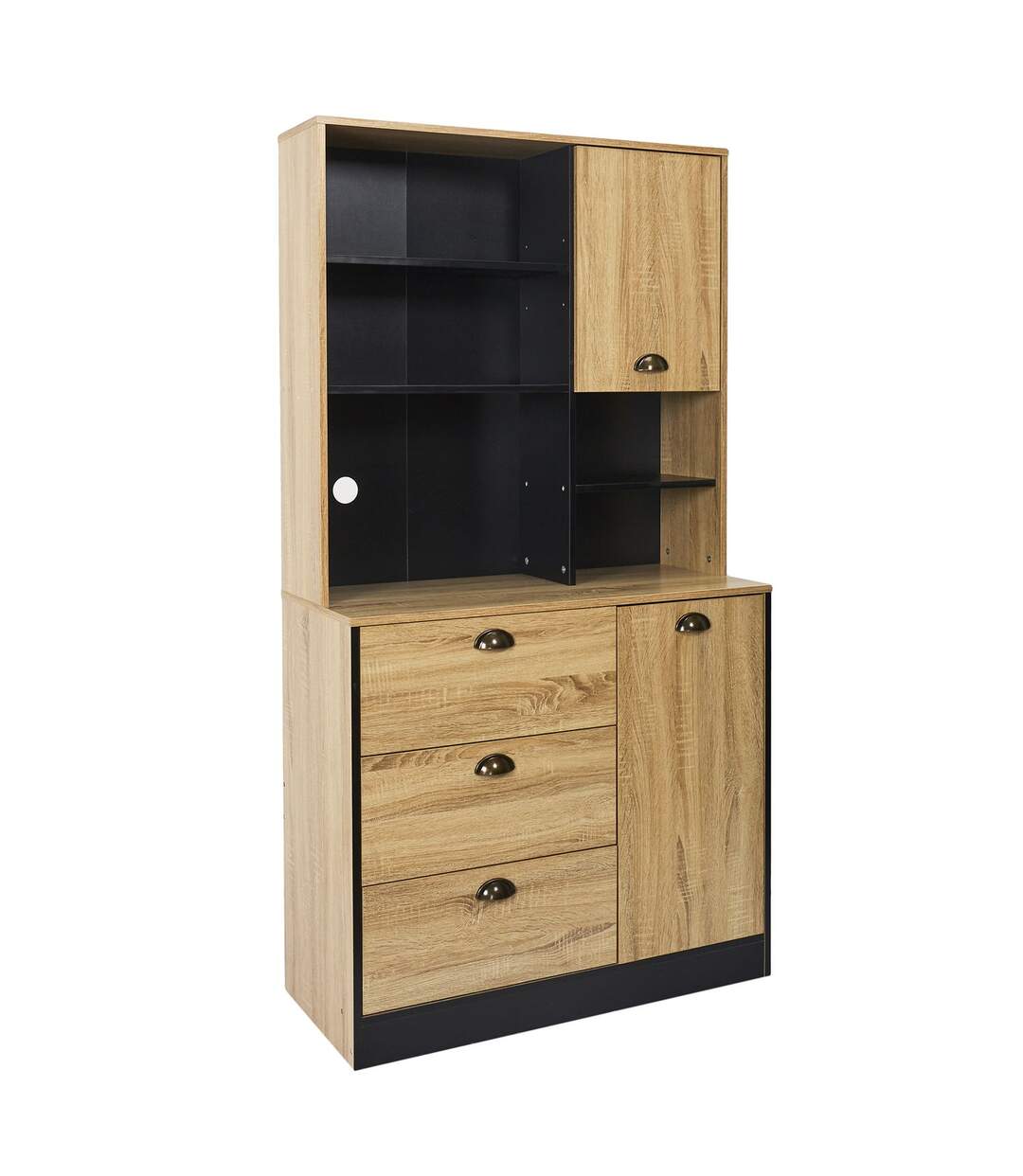 Buffet de cuisine - H.169cm - Effet Bois et Noir-1