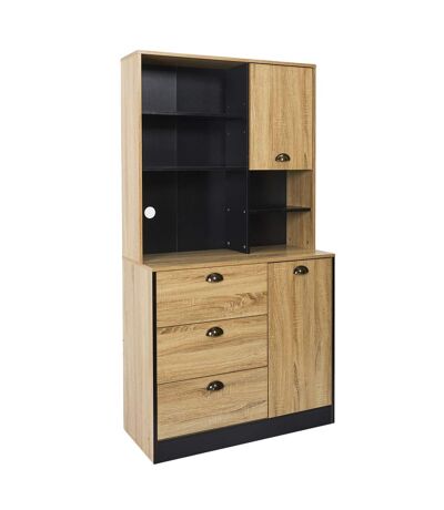 Buffet de cuisine - H.169cm - Effet Bois et Noir