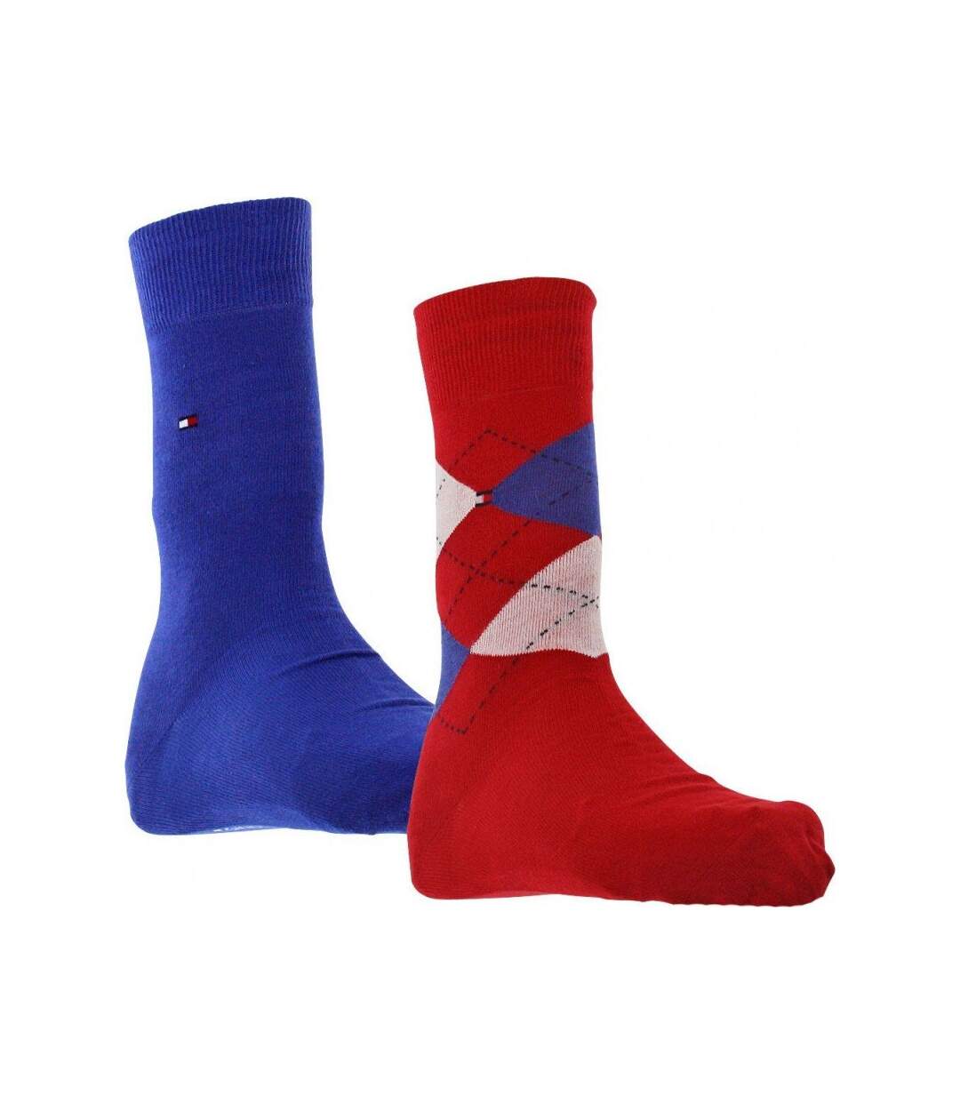 TOMMY HILFIGER Lot de 2 paires de Chaussettes Homme Coton CHECK Bleu Rouge-2