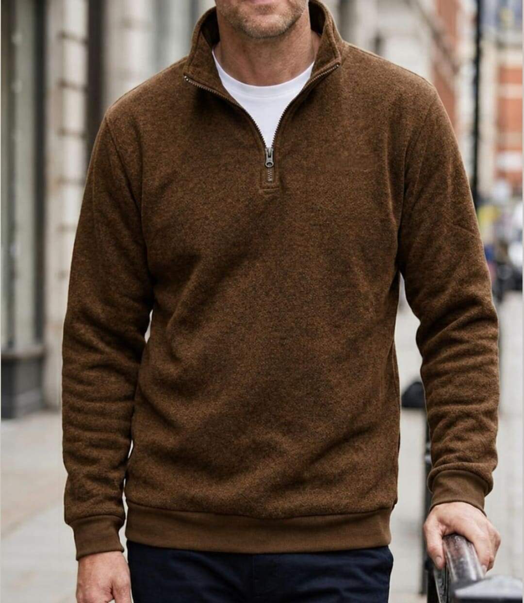CHALLENGER CHARLY2 — Sweat polaire marron chiné : chaleur et élégance naturelle-1